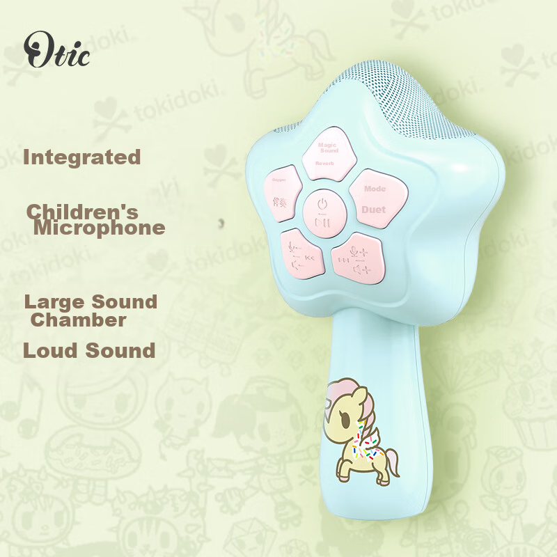 OTIC Collaboration with Tokidoki Children's Karaoke Microphone, Wireless Bluetooth Microphone Speaker All-In Home Singing, Long Battery Life, Two-Person Singing Device, Blue