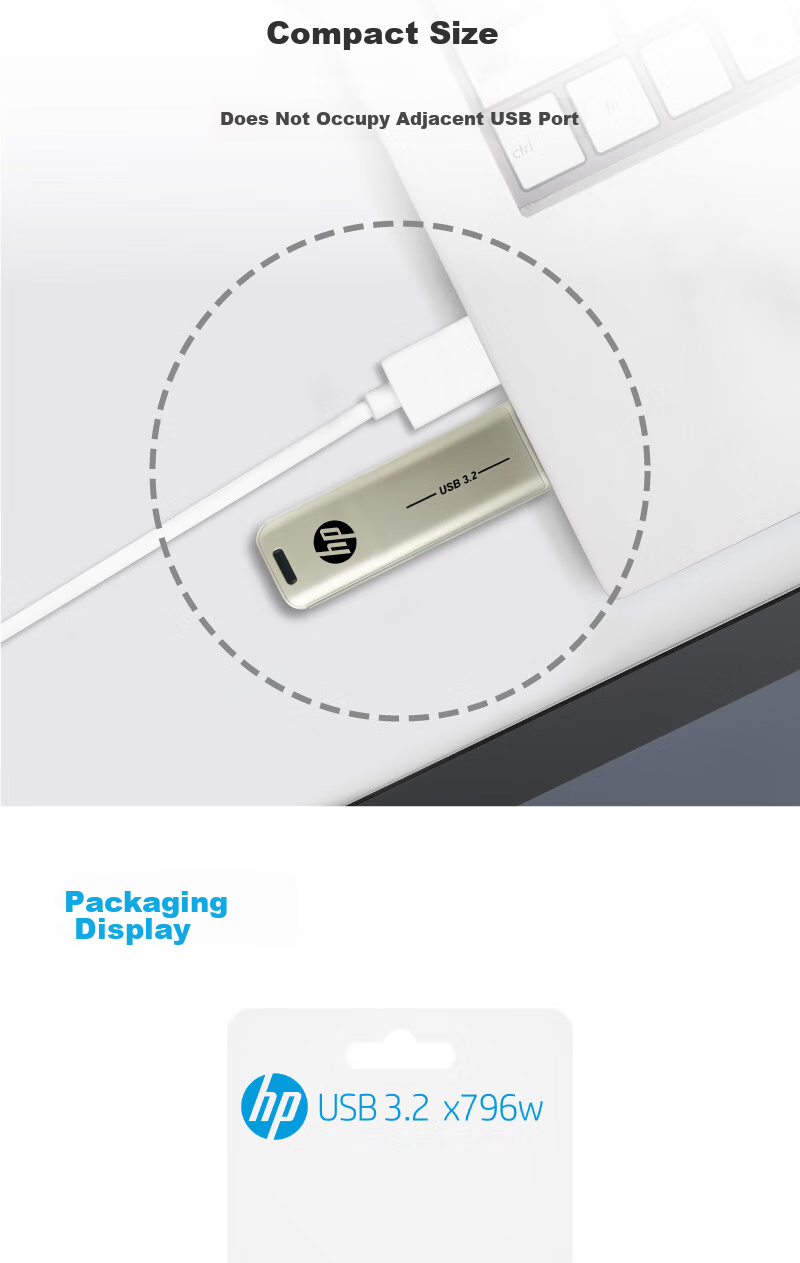 HP 32GB USB3.2 Flash Drive X796W, High-Speed Read And Write, Multifunctional for Study And Office, Computer And Car Metal USB Drive 15