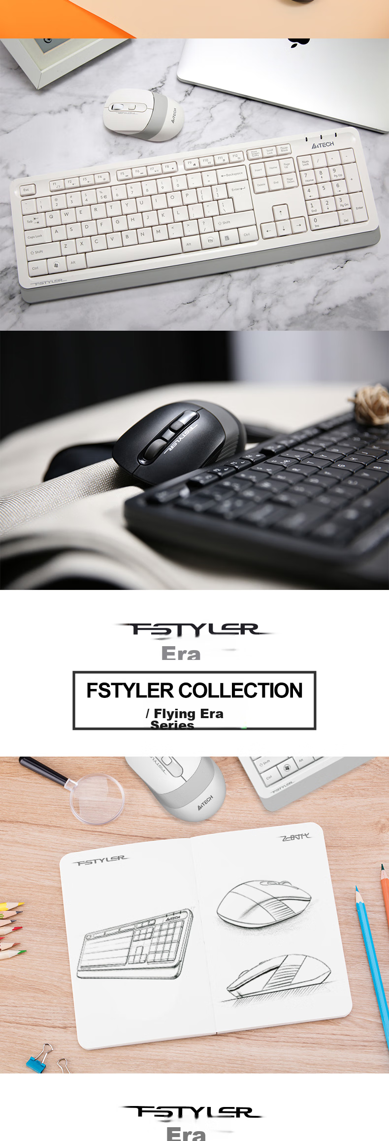 A4TECH FG1010, 104-Key Wireless Keyboard And Mouse Set, Wireless Keyboard And Mouse Combo, Thin Film Keyboard for Office Use, Fei Shidai, Su Kong Hai, Wireless 2
