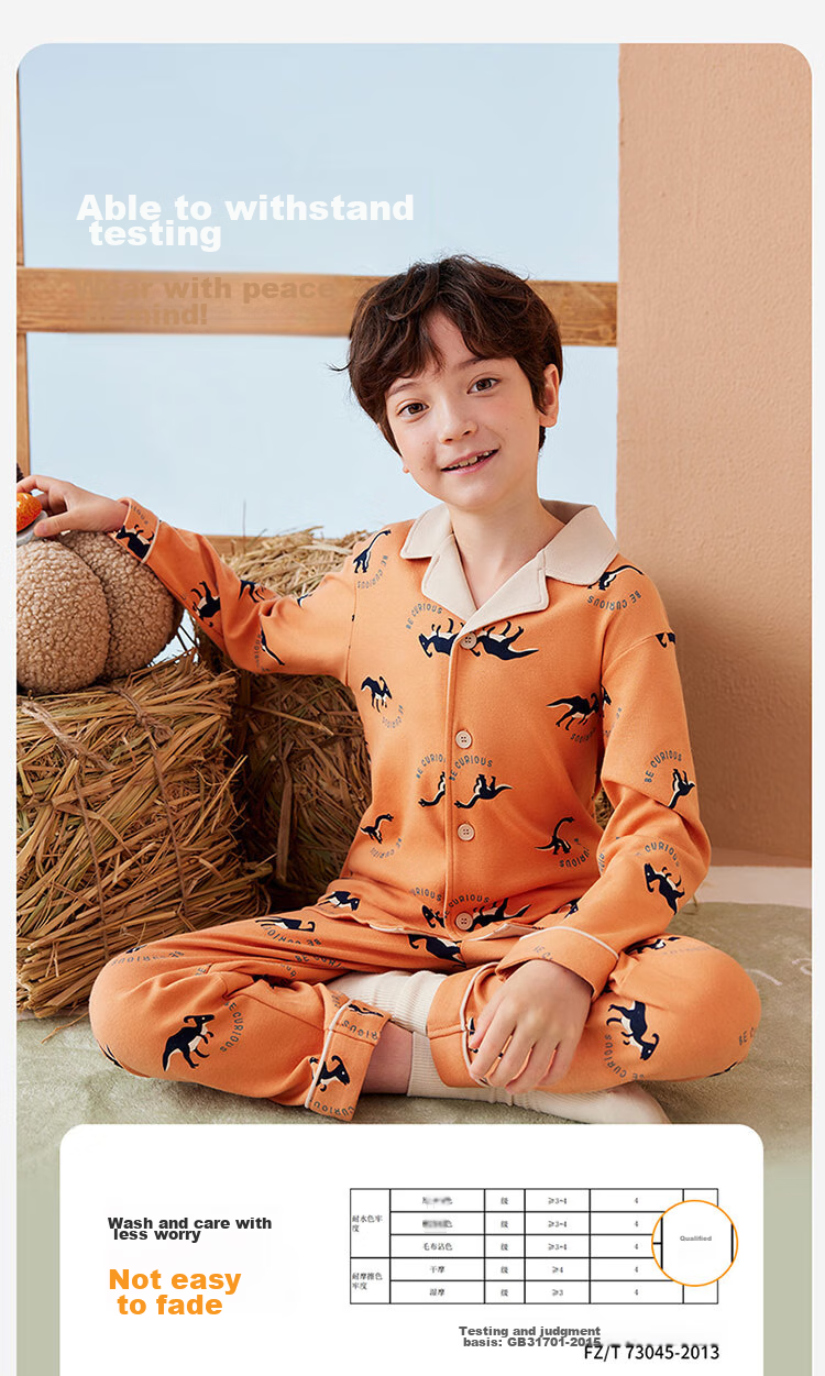 Dingguagua Children's Pajama Set, Pure Cotton Spring And Autumn Long-Sleeve Boys' Loungewear, All-Cotton Open-Front Sleepwear for Older Boys, Green, Size 150 10