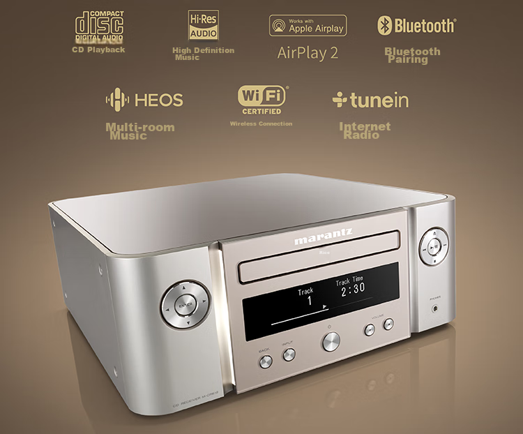 MARANTZ M-CR612 Speaker, HiFi Audiophile CD Player Two-In HEOS Lossless Music Streaming Wi-Fi/Bluetooth/Qplay/AirPlay2, Gold 4