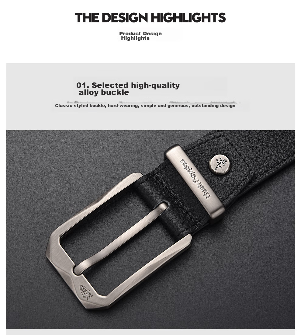 Hush Puppies Men's Belt with Pin Buckle, Classic Retro Trendy Casual Versatile Youth Waistband, Birthday Gift for Boyfriend 4