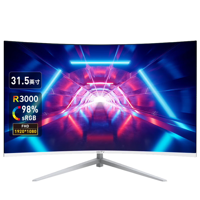 KKTV 32-Inch Monitor, White Curved R3000, Triple Micro-Edge Wall-Mountable, High Definition Wide-Angle, Eye-Friendly Office And Entertainment Display Screen K32QB