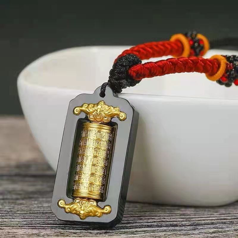 老凤凰金镶玉转运筒时来运转财源滚滚吊坠和田玉百福金经筒玉坠送礼