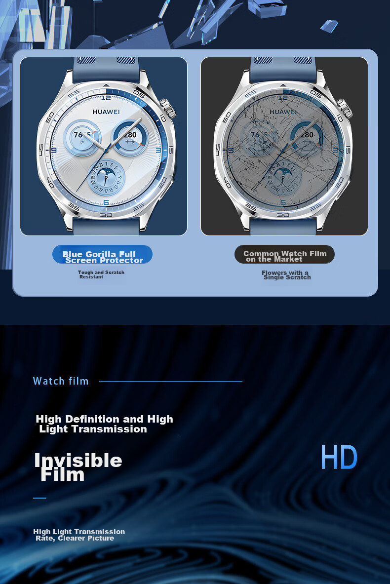 Lanxingxiansheng Tempered Glass Screen Protector for Huawei WATCH GT5pro, 42mm Full Coverage Anti-Scratch Anti-Drop Wear-Resistant HD Watch Film 9