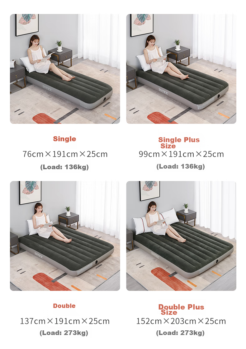 INTEX Single Inflatable Mattress, Camping Outdoor Moisture-Proof Mat, Home Care Companion Nap Sleeping Pad, Foldable Air Bed 64106 10