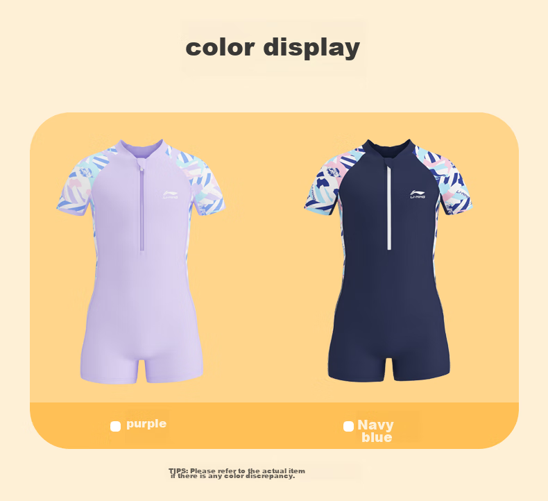 Li-Ning Children's Swimsuit, One-Piece Square-Leg Surfing Suit for Girls, Comfortable And Breathable, Suitable for Beach And Hot Springs, Swimwear 721 Navy Blue 130 16