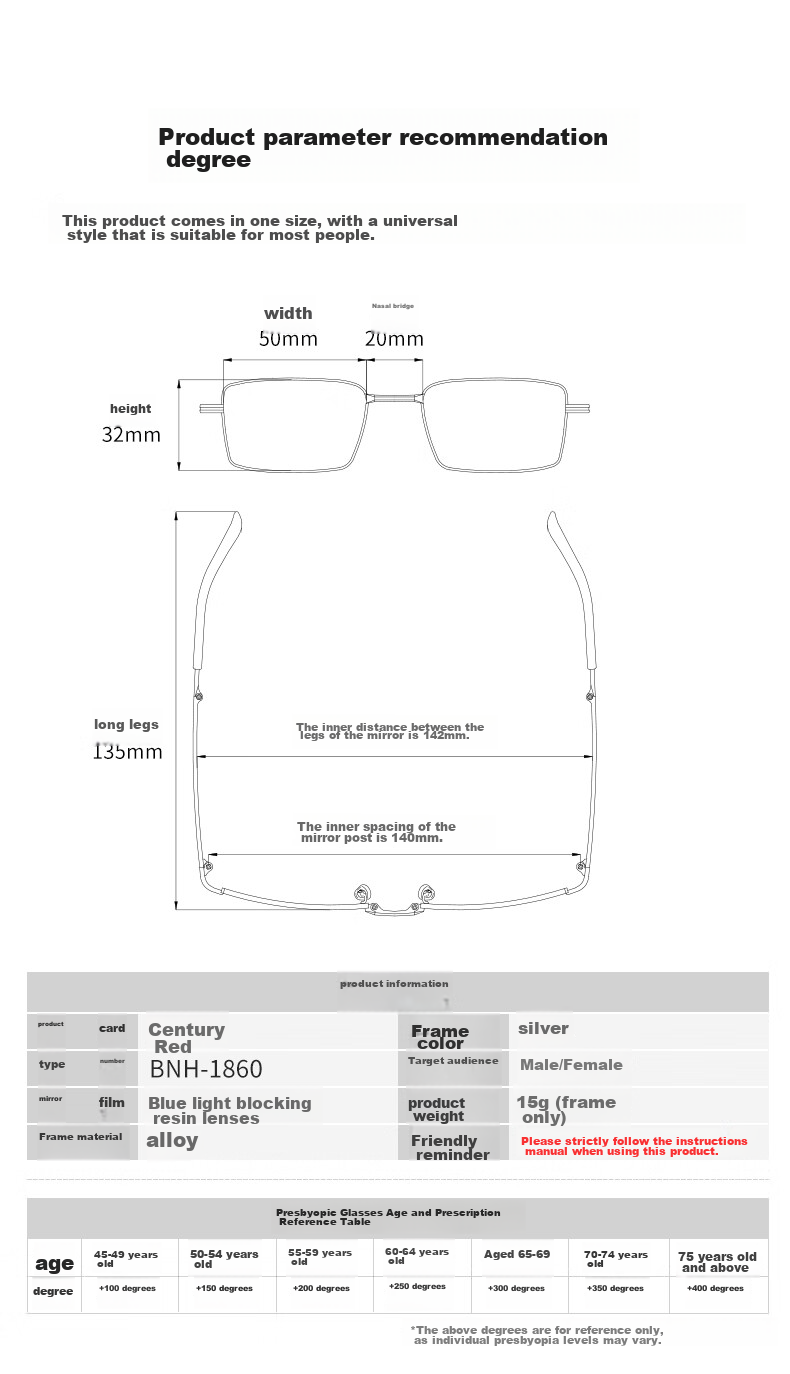 BAINIANHONG Foldable Portable Reading Glasses for Men, High Definition Anti-Blue Light Genuine Reading Glasses for Men, Protective Eyewear 1860-200 17