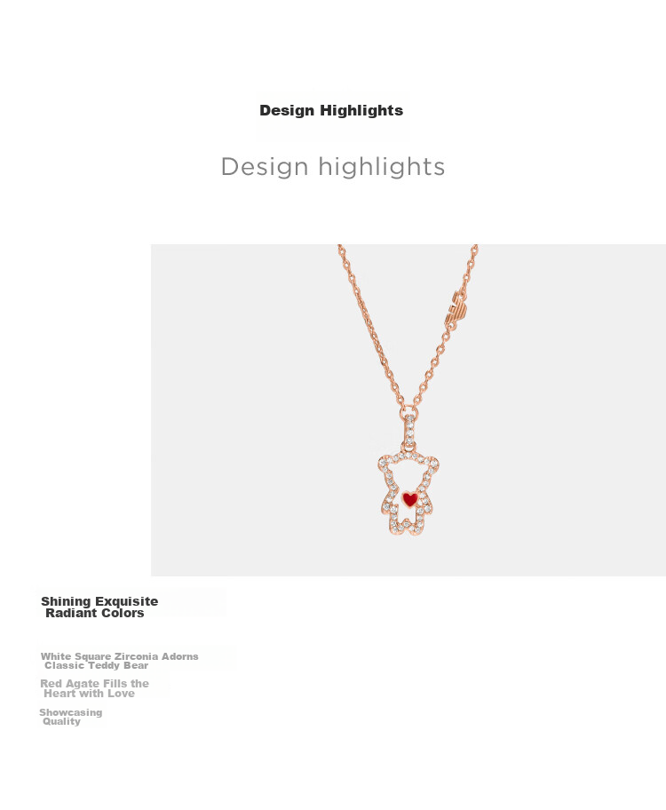 EMPORIO ARMANI Heart Bear Pendant Necklace, Collarbone Chain, Birthday Gift for Girlfriend, EG3620040 3