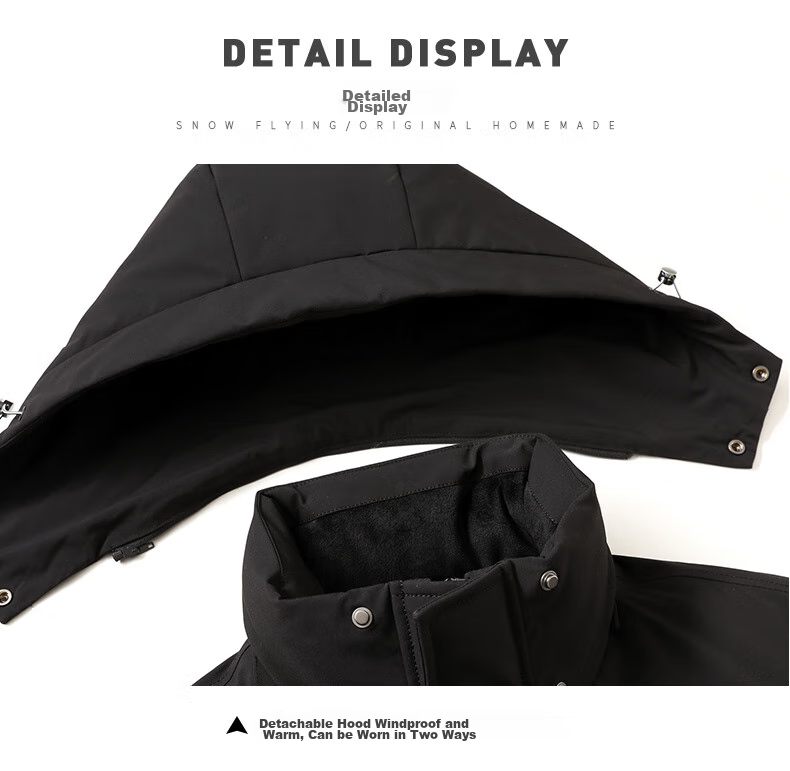 SNOWFLYING Men's Detachable Hood down Jacket, Thick Casual Business Mid-Length Coat, Men's Outerwear, Size 200 16