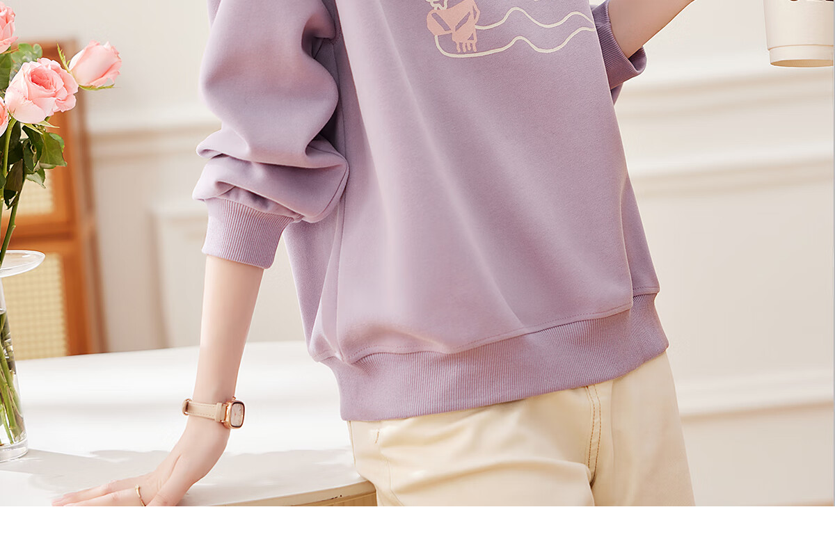 PinCai Relaxed Fit Sweatshirt for Women, Solid Color Round Neck Simple Loose Sweatshirt, Fashionable Casual Versatile Top P143W1031 42