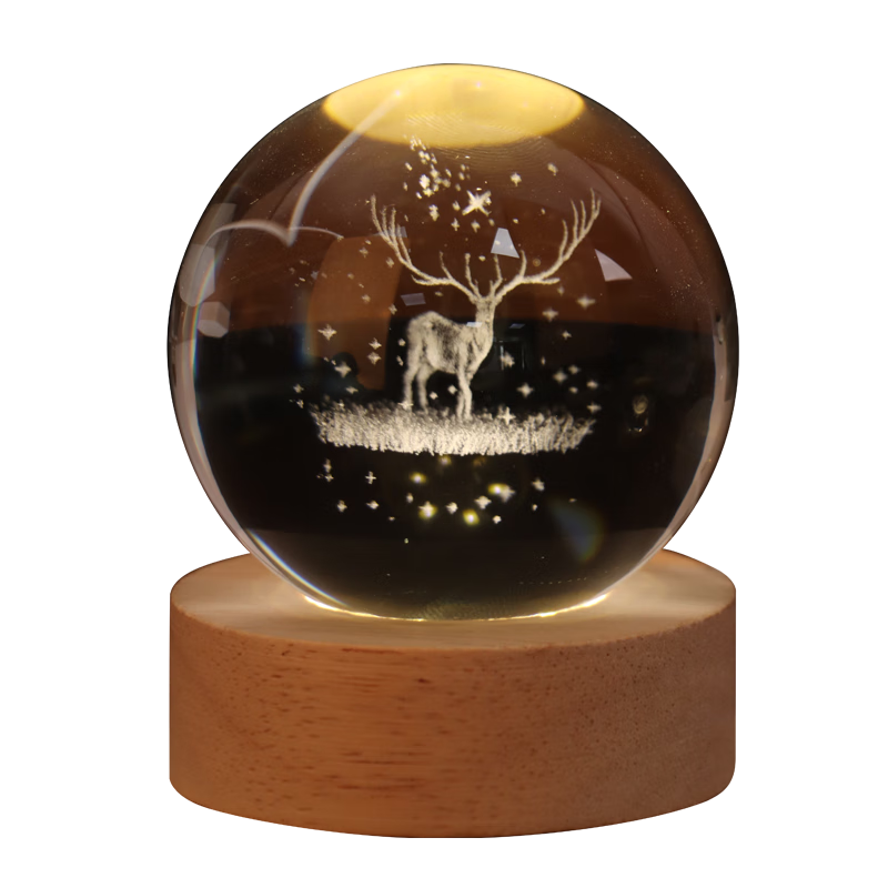 TaTanice Crystal Ball Ornament, Desktop Night Light, Deer-Shaped Glass Ball, Luminous Fun Toy, Birthday Gift for Girls And Childre