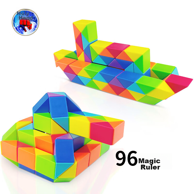 Shengshou Magic Cube And Ruler Set with 96 Segments, Transformable Magic Ruler Toy for Children, Birthday Gift with Tutorial, Rainbow Color