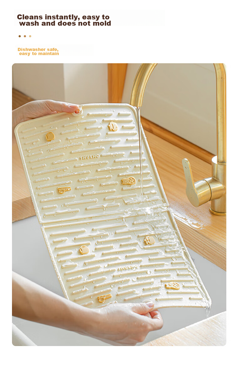Shuke Orange Cat Draining Mat, Kitchen Silicone Bowl And Chopstick Mat, Absorbent Tabletop, Hand Washing Storage, Heat-Insulating Draining Curtain, Gadget 12