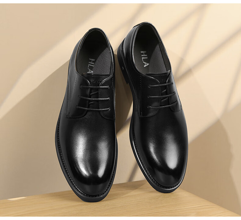 HLA Men's Business Casual Shoes First Layer Cowhide Formal Shoes British Style Black 38 12