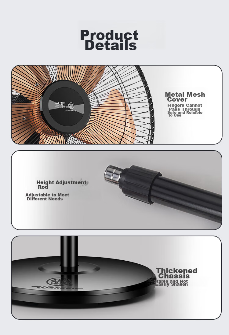 Wahson Electric Fan / Pedestal Fan / Metal Aluminum Blade Fan / Low Noise High Airflow Dormitory Office Fan Business Home Energy-Saving Standing Fan FS-D1403 15
