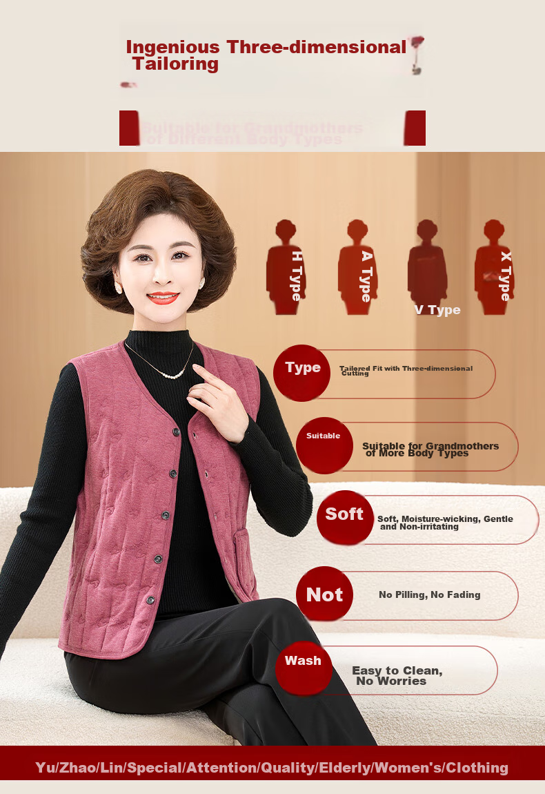 YUZHAOLIN Middle-Aged And Elderly Women's Vest, Grandma's Cardigan, Wool-Lined Thickened Vest, Mom's Warm Waistcoat, Cotton Jacket for Autumn And Winter 3