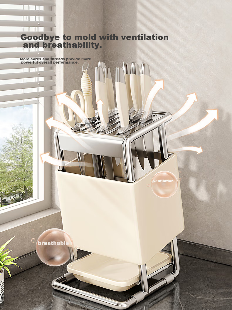 Shuaishi Stainless Steel Knife Holder Kitchen Storage Rack for Knives, Chopsticks, Cutting Boards, Multi-Functional Organizer Shelf 4