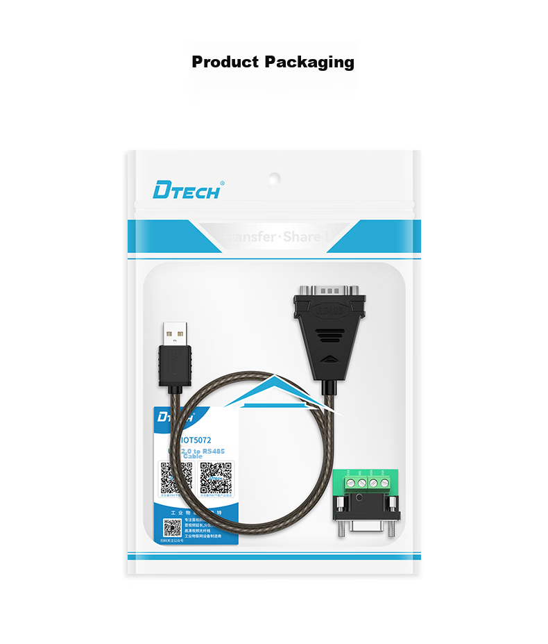 DTECH USB to RS485 Serial Cable, 9-Pin Adapter for COM Port, Debugging Cable for Laptops to Connect Attendance Machines, Barcode Scanners, And Tax Control Devices, 0.5 Meter IOT5072 18