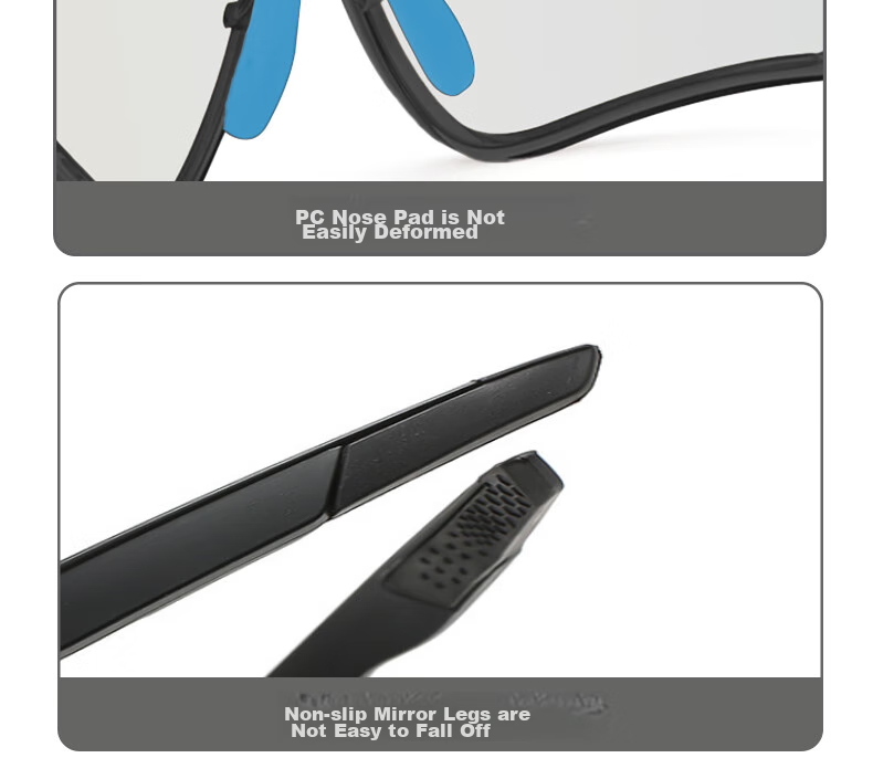 LOVECRAFT Photochromic Cycling Glasses with Black Frame And Gray Lenses, Day And Night Use, Windproof Mountain Biking Sunglasses with Goggles 8