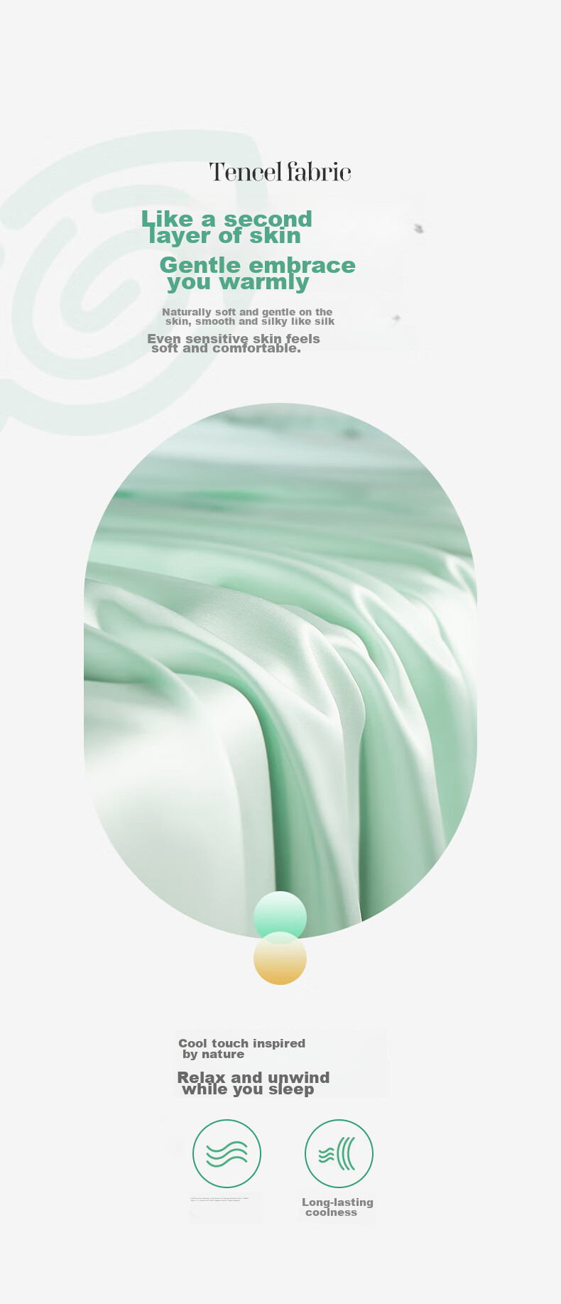 La Torretta Tencel Four-Piece Bedding Set, 60s Lyocell Ice Silk Summer Bedding Duvet Cover And Sheet Set, Stream Green, for 1.8/2.0 Meter Bed 6