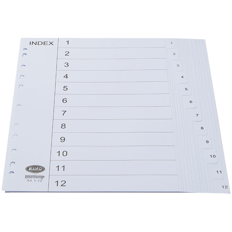 Elifo Page Separators, Index Dividers, Classification Paper, Loose-Leaf Paper, Paper Plastic Digital English Three-Hole Binder Specific, 12 Points Gray And White Paper, 12 Sheets