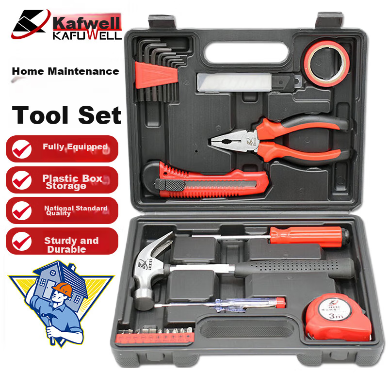 Kafuweier 35-Piece Household Repair Tool Kit Set with Wrenches, Hardware, Screwdrivers, Telecommunications And Automotive Repair Tools for Property Management H16035A