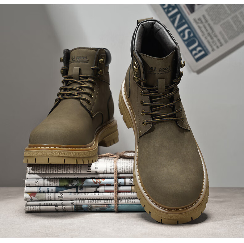 HLA Couple Boots, Yellow Boots for Men, Comfortable Thick-Soled Martin Boots, Men's Style T249, Earth Yellow Color, Size 42 16