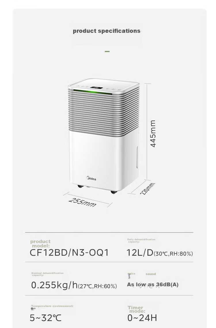 Midea 70-Liter Dehumidifier for 180㎡, Moisture Removal for Warehouse And Basement, 5-Meter Pump Drainage, Positive And Negative Ion Purification, Commercial Dehumidifier CF70BD/N8-DL1 12
