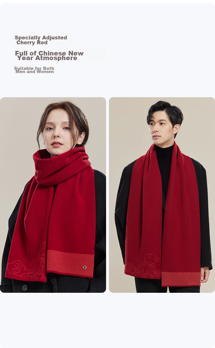 JIUMU Pure Wool Zodiac Year Red Scarf, Unisex Style for Men And Women, Autumn And Winter Warm Neck Warmer, Mid-Autumn Festival Birthday Gift Box Set 6
