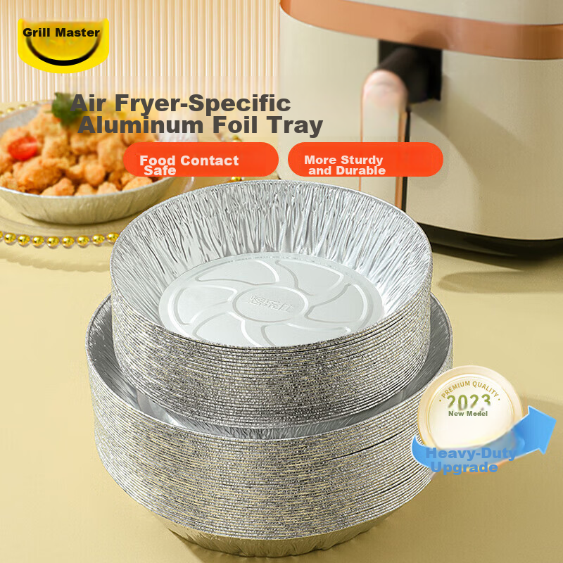 Kaulus Aluminum Foil Baking Sheets, 50 Round Pieces, 18.8cm Diameter, for Air Fryer, Outdoor Picnic Tin Foil Trays