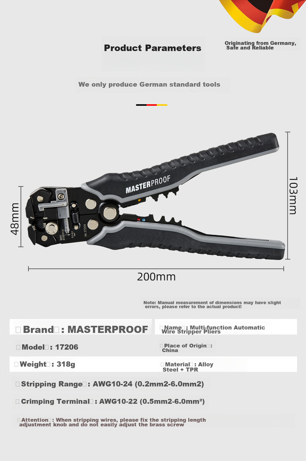 MASTERPROOF Automatic Wire Stripper, Electrician's Specialized Wire Stripping Pliers, Wire Pulling Pliers, Wire Crimping Pliers, Wire Cutting Pliers, Terminal Stripper, Wire Peeling Pliers, Wiring Tool 4