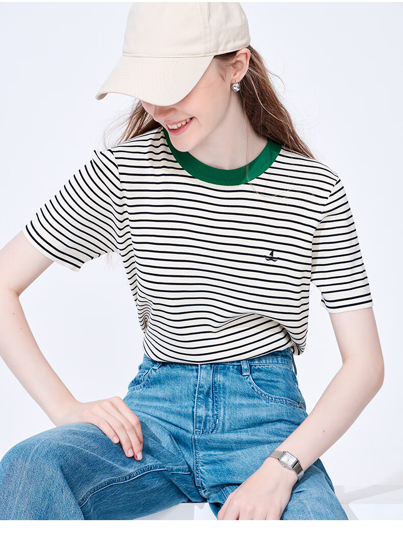 Navigare Women's Sailor Style Striped Short Sleeve Round Neck Knit Sweater 2324504501 4