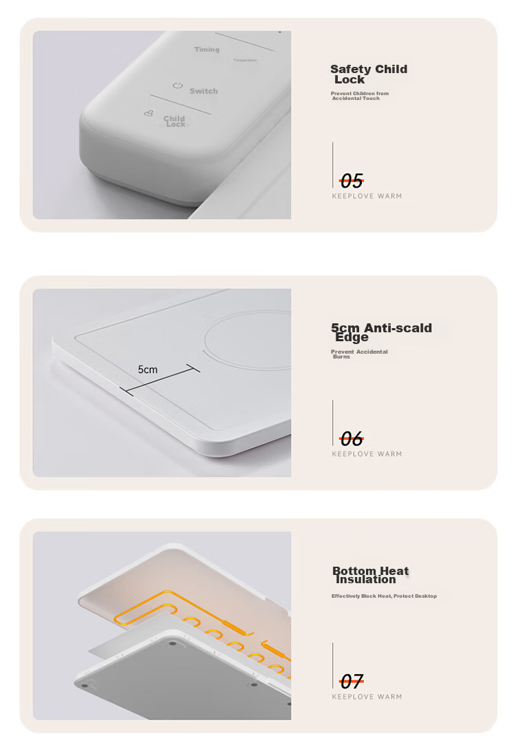 Bear Folding Food Warming Plate, Meal Warmer Tray, Heating Table Mat, Square Household Food Warmer, BWB-B03A5 7