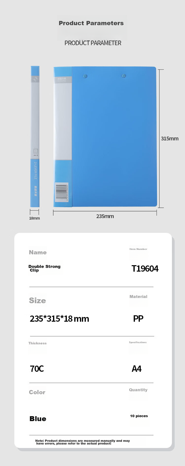 TANGO Folder Set of 10 A4 Document Folders, Double Strong Clips, Exam Paper Folders, File Folders, Metal Clips, Financial Supplies, Office Stationery, Storage A4 Folders, Blue 2