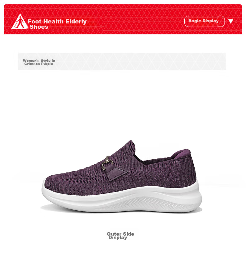 Zulijian Elderly Women's Shoes, Summer Slip-On Mom Shoes, Breathable Soft-Soled Walking Shoes, Casual Women's Shoes, 6040K Burgundy Purple, Size 39 12