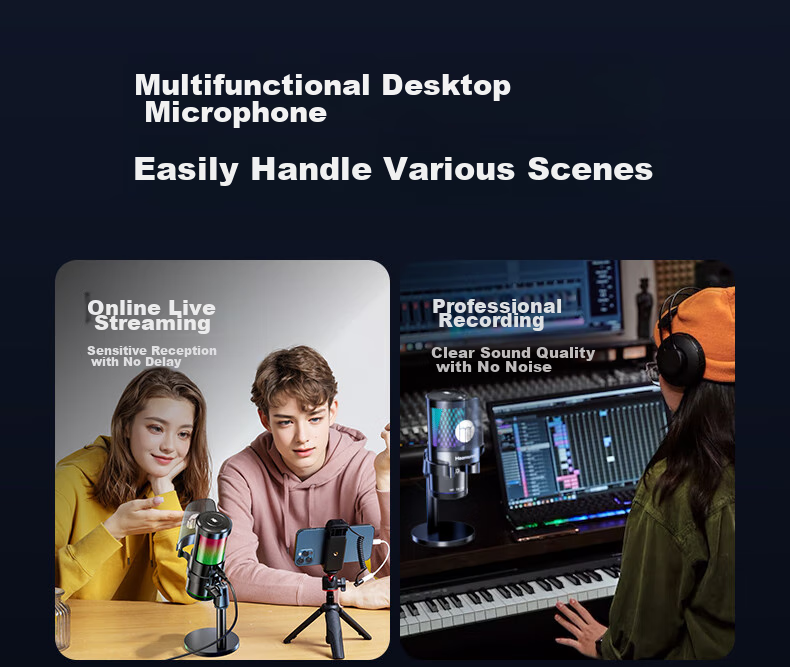 Haomuren Computer Microphone, Gaming And E-Sports Dedicated, Noise-Cancelling Condenser, Karaoke Recording, Professional Sound Card, Live Streaming Host Equipment, Microphone for Desktop, Suspended Arm Stand, Desktop And Mobile USB Wired 6