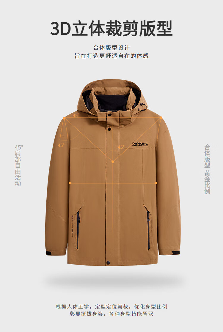 DANCING WOLVES 3-in-1 Detachable Fleece Liner Outdoor Mountaineering Men's Softshell Jacket 210 Olive Green 180 8