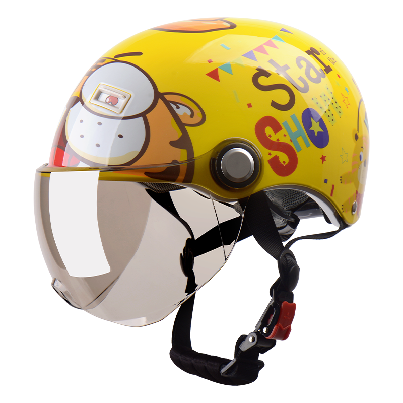 YEMA 3C Certified 238S Children's Helmet for Girls And Boys, Summer Lightweight Baby Electric Motorcycle Half Helmet, Kids Electric Scooter Safety Helmet, Yellow + Short Coffee-Colored Visor