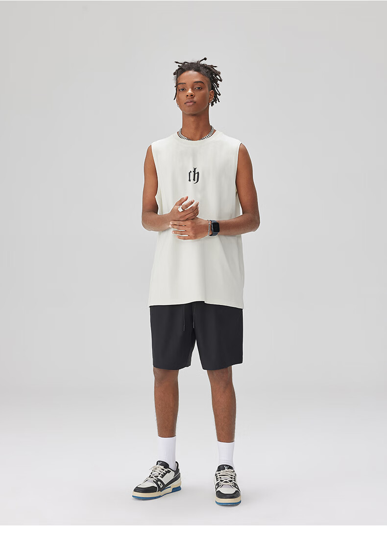 CHINISM CH Men's Vest, American-Style Pure Cotton, Casual High Street Wear, Loose-Fitting Letter Print, Breathable Sleeveless Top, CD2222T1021 22