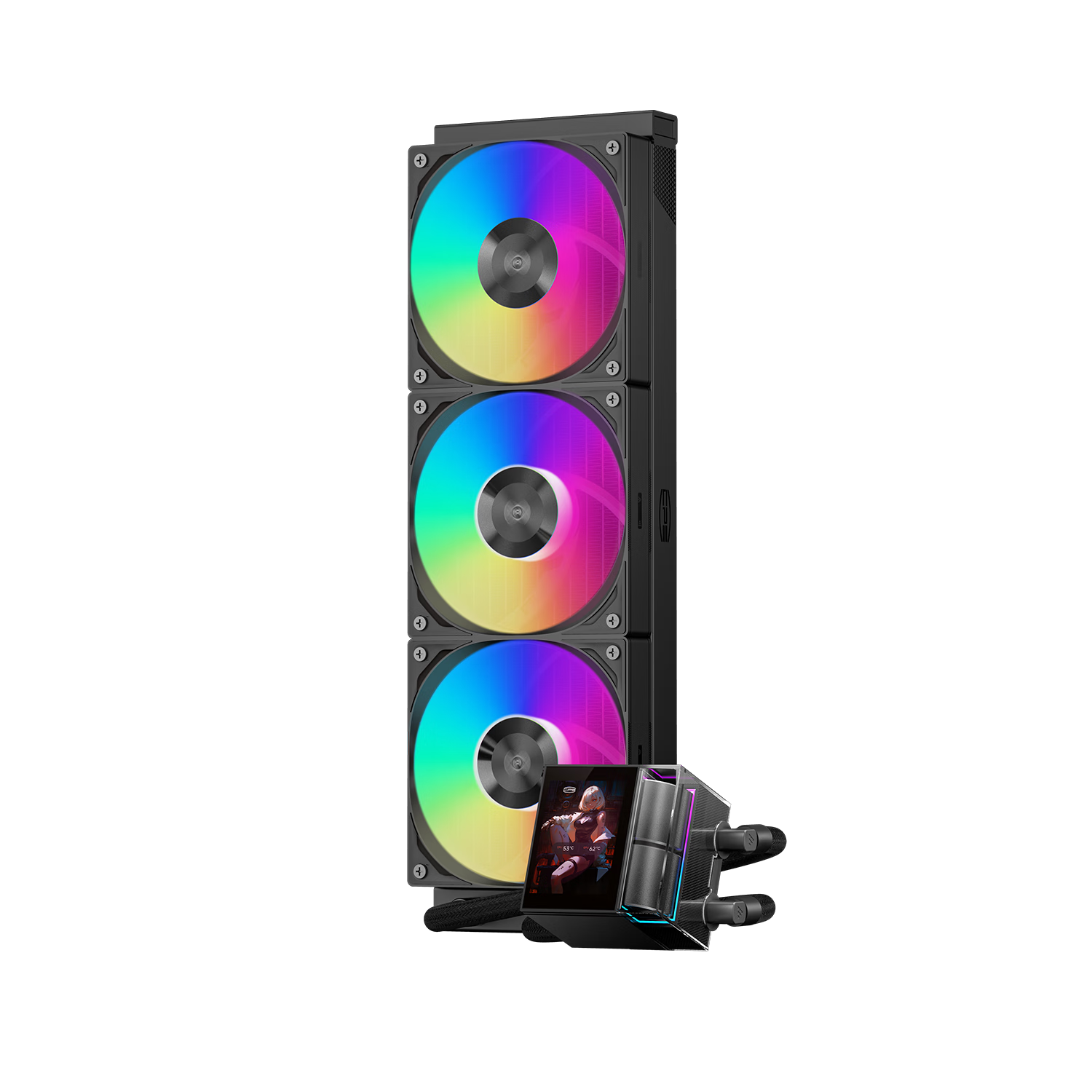 PCCOOLER DS360 ARGB Monitor, Black All-In CPU Liquid Cooler, Temperature Display/2.4-Inch IPS LCD Screen/ARGB Water Block/Supports 1700/AM5