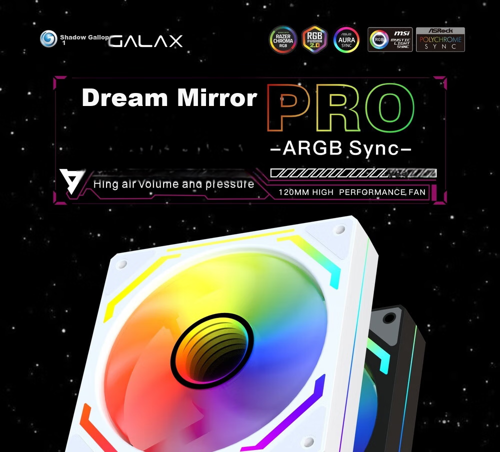 GALAX Dream Mirror PRO 2nd Gen 12cm Case Fan White Reverse (ARGB Sync/PWM Smart Control/Silicone Dampers/Low Noise/Chainable) 4