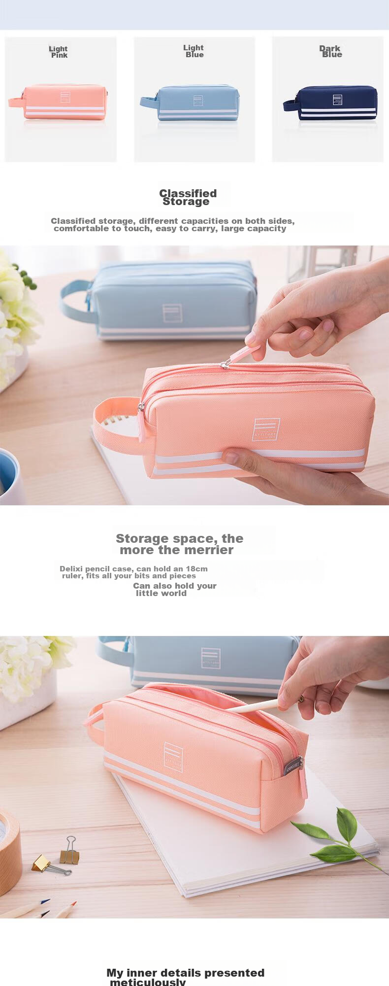 Deli Nezha Series Front Pocket Full-Open Pencil Case Cute Cartoon High-Value Primary and Secondary School Stationery Box Double Zipper Large Capacity Blue Ao Bing Model Children's Day Gift 2
