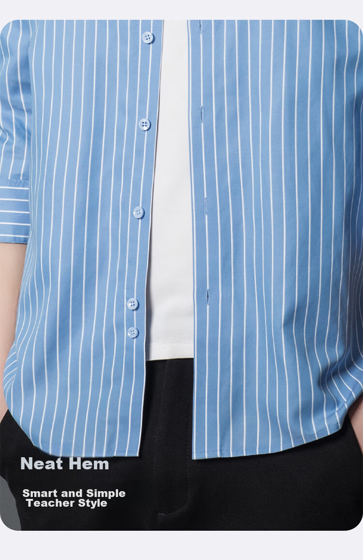 Aidengbao Edenbo Men's Long-Sleeve Shirt, Turn-Down Collar, Striped, Wrinkle-Free, Business Formal Wear, Blue Upgraded Version, Size 44 3