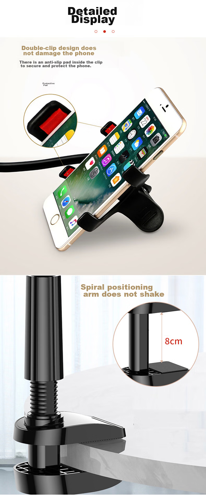 MAIKUQI Bedside Table Lazy Stand Phone Holder Adjustable Multifunctional Universal Clip Style Athens Black 75cm 2