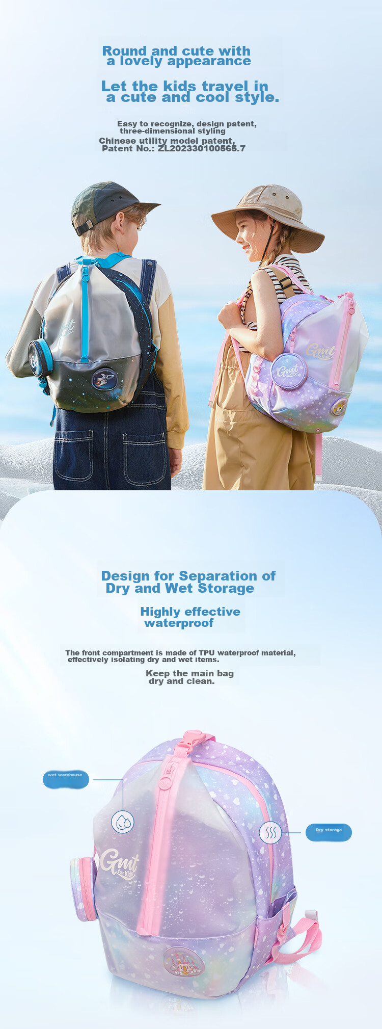 Gmt for Kids Children's Swim Bag, Elementary School Student Dry-Wet Separation Waterproof Backpack, Beach Pool Travel Shoulder Bag, Unicorn Design for Girls 3
