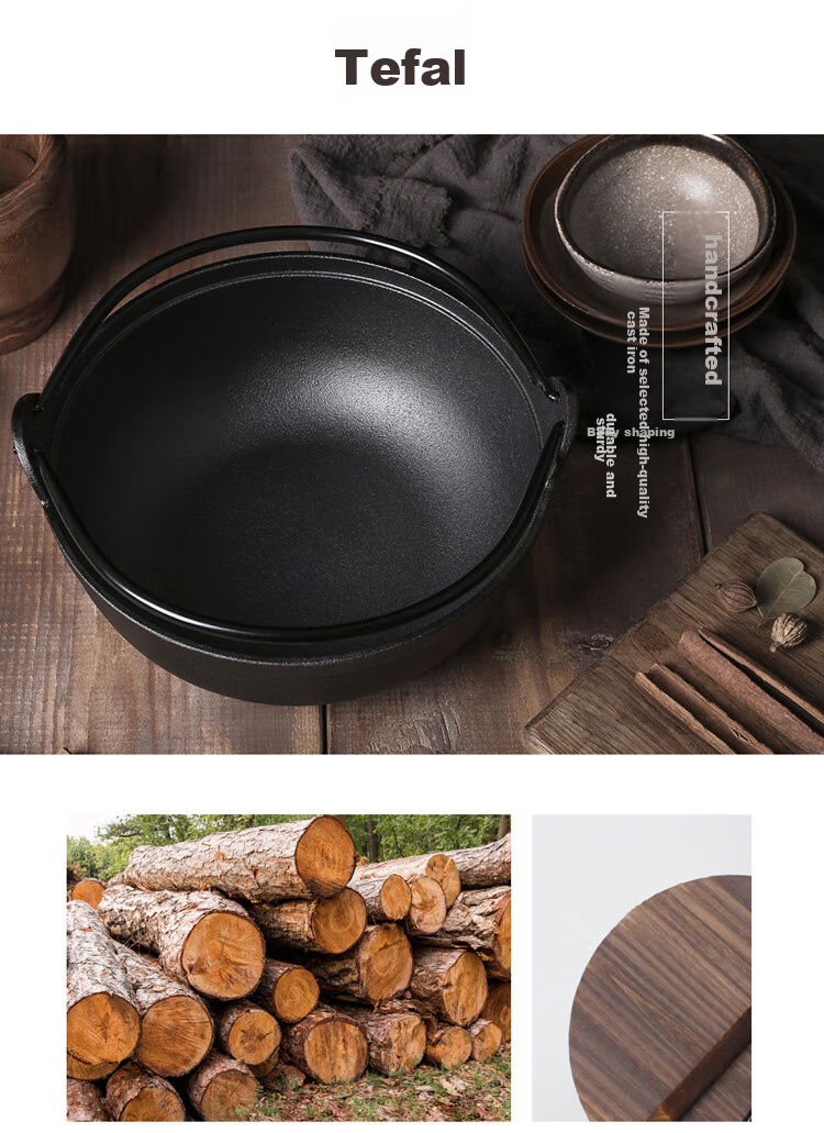 Telssida Japanese Cast Iron Sukiyaki Pot, Uncoated Thickened Non-Stick Raw Iron Soup Pot, Stew Pot, Meat Stewing Pot, Outdoor Cooking Hot Pot 7