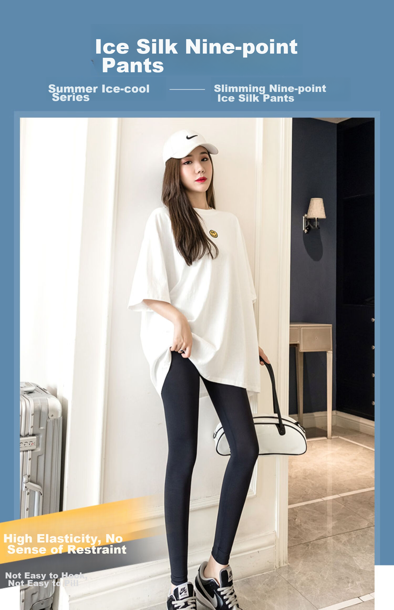 LangSha Women's Ice Silk Leggings for Outer Wear, Thin Summer Style, Elastic Silky Tight High-Waist Slimming Nine-Tenths Pants 1