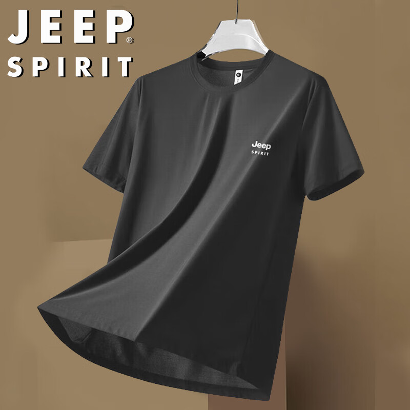 JEEP SPIRIT Men's Short-Sleeve T-Shirt, Summer Half-Sleeve, Pure Cotton, Casual Sports Undershirt, Dark Gray, M