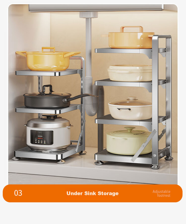 Cobbe Kitchen Storage Rack Under Sink Pot Holder Multi-Layer Household Cabinet Hidden Stove Pot Organizer Storage Solutio 14